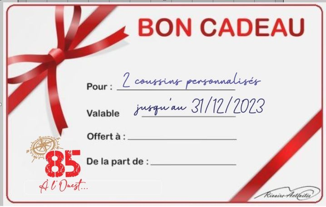 Bon cadeau pour 2 coussins personnalisés déco