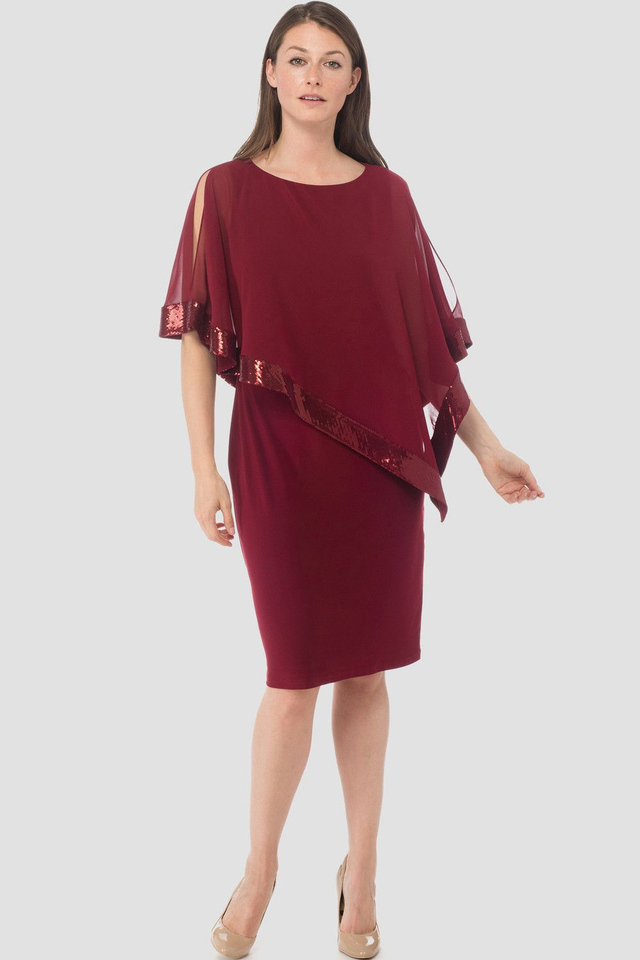 JOSEPH RIBKOFF VIININPUNAINEN JUHLAMEKKO PALJETTIREUNAISELLA PONCHOLLA