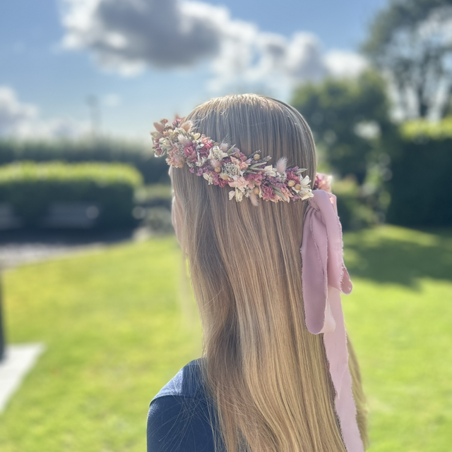 Pinky, peach and cream dried flower crown