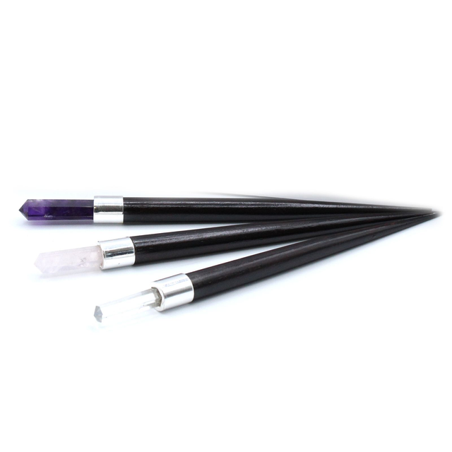 HWand-55cdr Baguette en bois avec sa pointe en Cristal de Roche