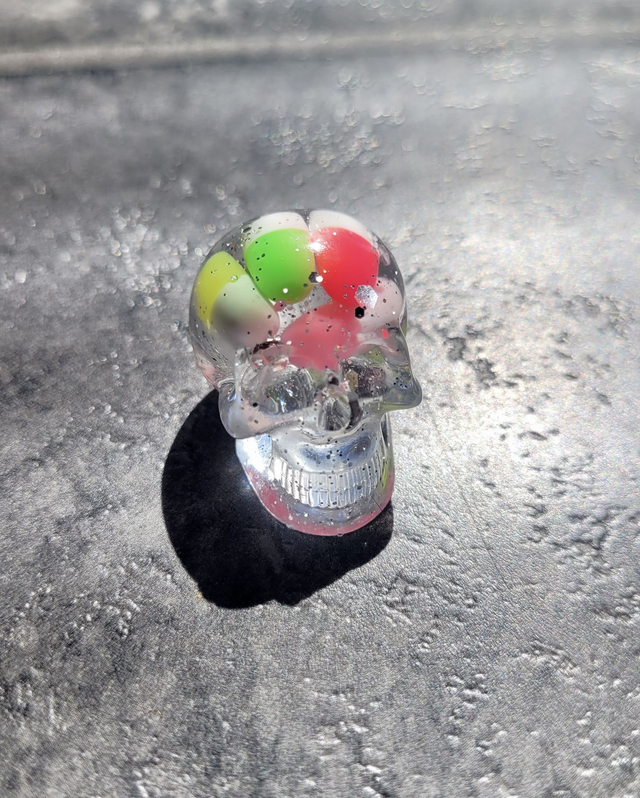 Skull Ornament - Mini - Silver Glitter &amp; Pill Capsules