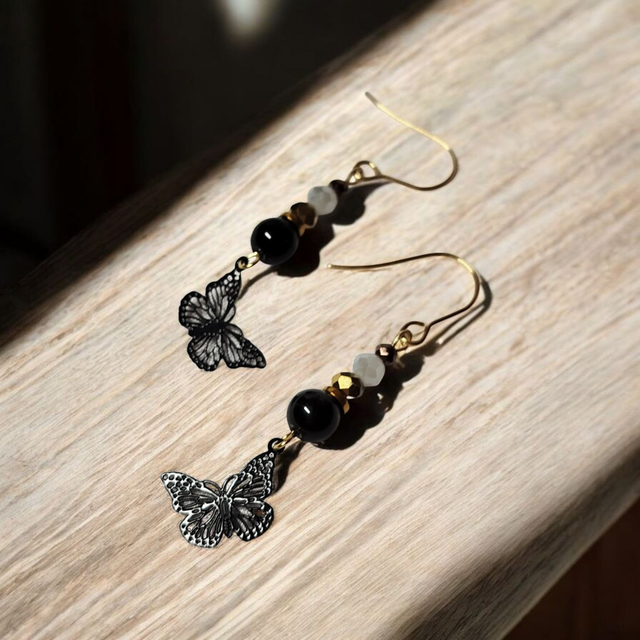 Boucles d'oreilles noir acier inoxydable