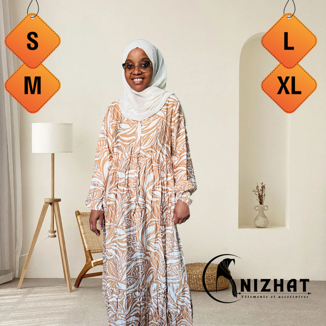 Robe longue imprimée - chocolat & blanc