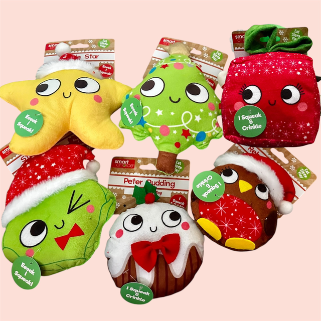 Festive Plush Toys with Squeaker &amp; Crinkle