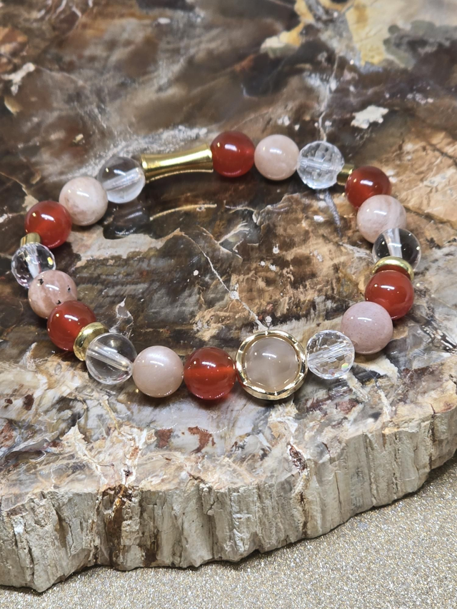 Bracelet Cornaline, Pierre de lune, Cristal de roche 0,8 cm