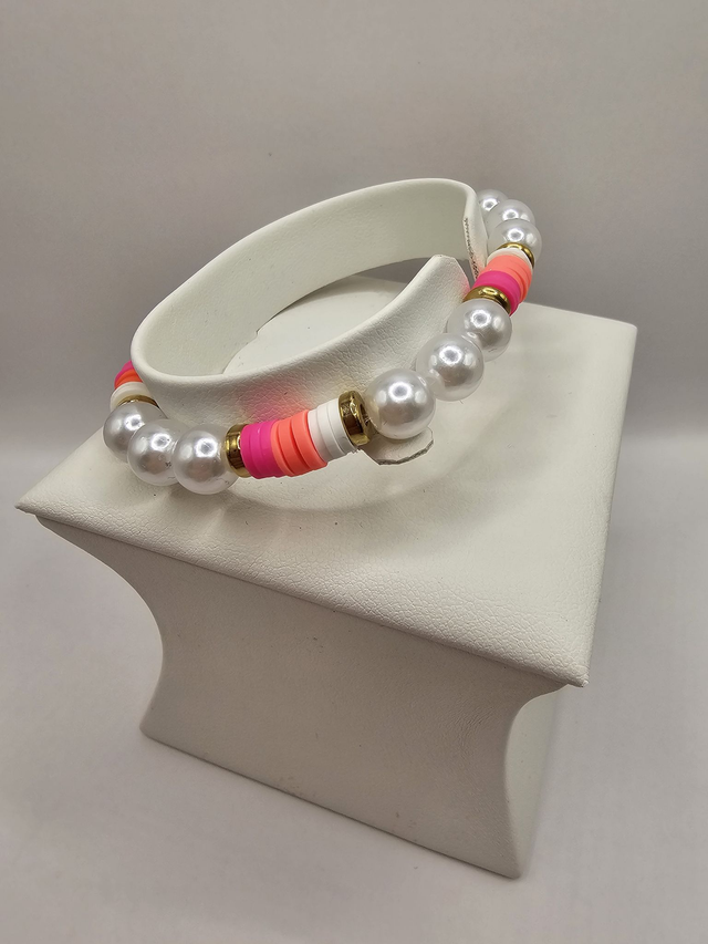 Heishi Clay Bead & Faux Pearl Bracelet.