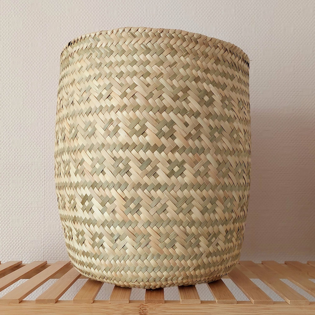 Panier de Rangement en Palme Fleurs - 30 cm