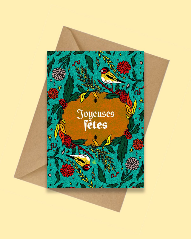 Noël: carte de voeux oiseaux et nature