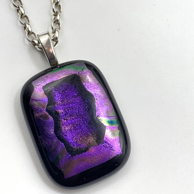 REFURBISHED Dichroic Glass Purple Pendant Necklace with 20" Belcher Sterling Silver Chain