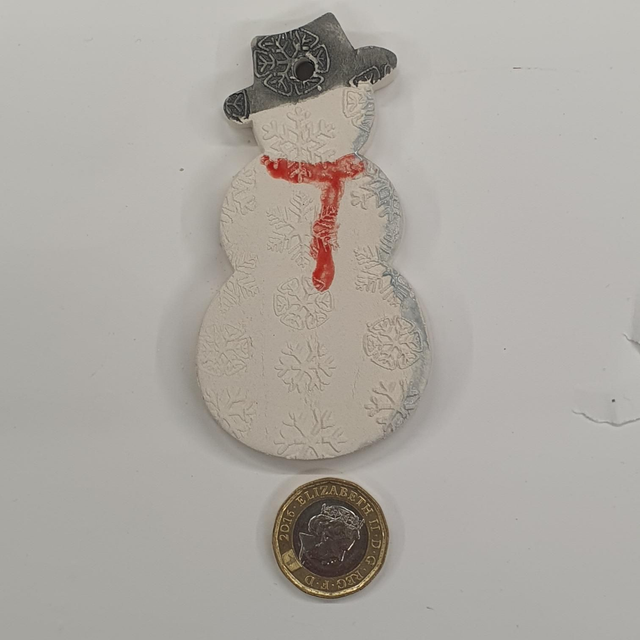 Textured snowman red scarf hanging decoration