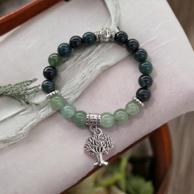 Anti-stress /Bracelet en agate mousse et aventurine verte / 8 mm