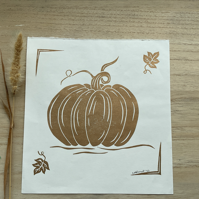 Pumpkin Lino Print in gold