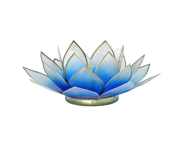 Bougeoir lotus bleu et blanc bords dorés