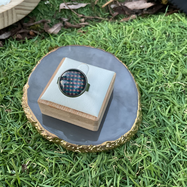 Adjustable glass dome ring. Colourful design. Handmade.