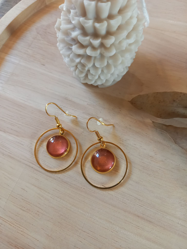 Boucles d&#039;oreilles Cabochon - cercle - orange