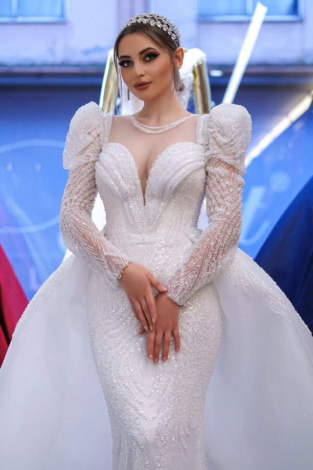 Robe de Mariée Sirène Col Coeur en Strass / Réf : RMS10