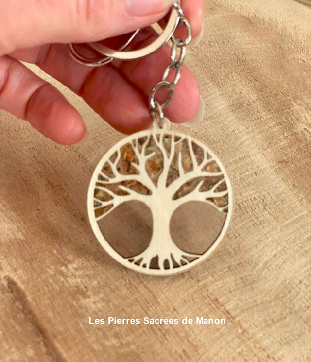 Porte-clés Arbre de vie incrusté d&#039;Ambre