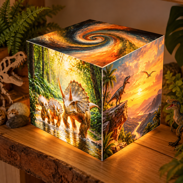 Lampe d'ambiance en cire 10x10cm - "Dinosaures"