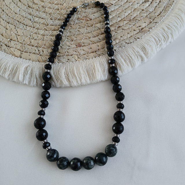 Dames ketting - Jaspis &amp; Onyx - handgemaakt (1.245)