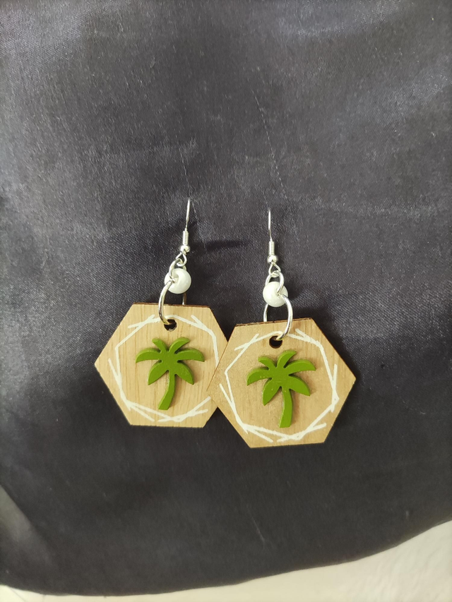 Boucles d'oreilles hexagones "Palmiers"