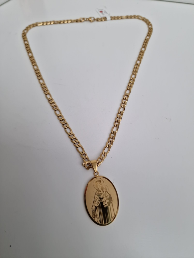Collier Médaillon Vierge Marie Et Enfant Jésus Acier Inoxydable Doré