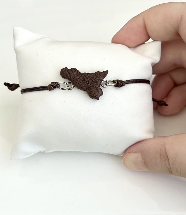 Bracciale Sicilia unisex con Maioliche in rilievo - Marrone scuro