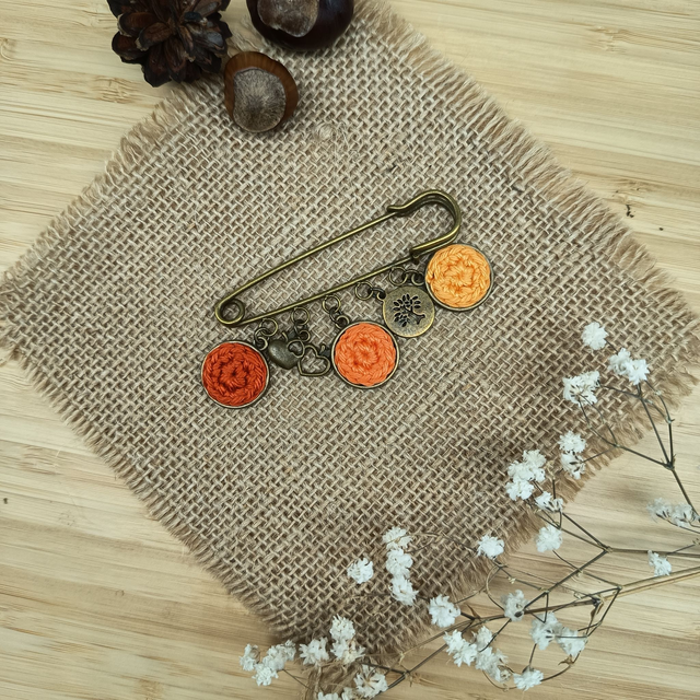 Broche orange et bronze - Broche d'automne