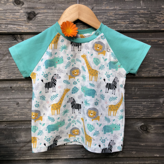 T-shirt manches courtes 6-12 mois «Animaux de la savane et Menthe»