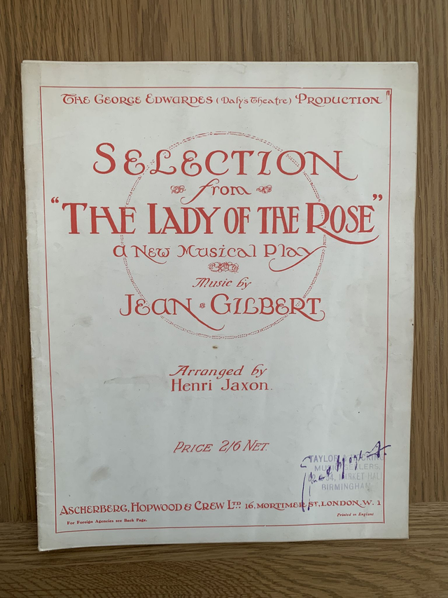 The Lady Of The Rose Piano Selection (Ronald Adair) 1921