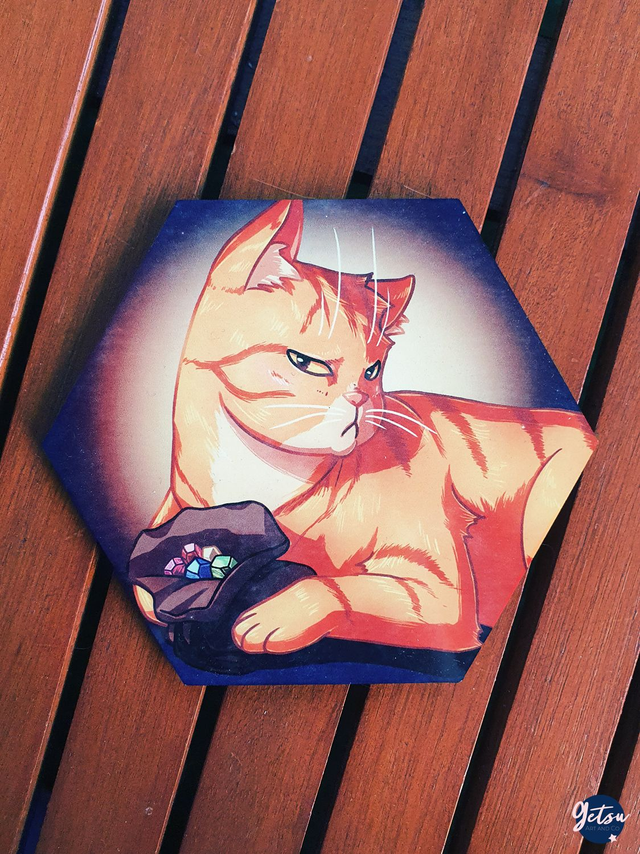 Sous-verre contreplaqué en bois hexagone, chat roux