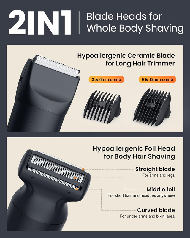 Tondeuse Corps & Zones Intimes Homme – Lames Céramique Étanche IPX7 FANZTECH Rechargeable