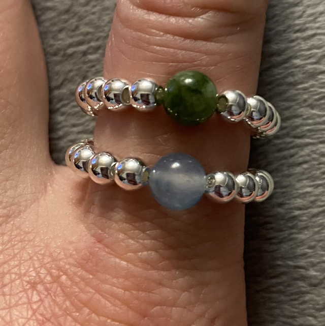 Silvery hematite beaded ring