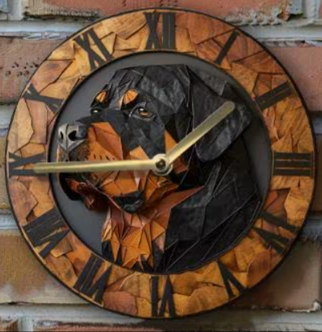 Vintage ronde wandklok van metaal - Rottweiler (20cm)