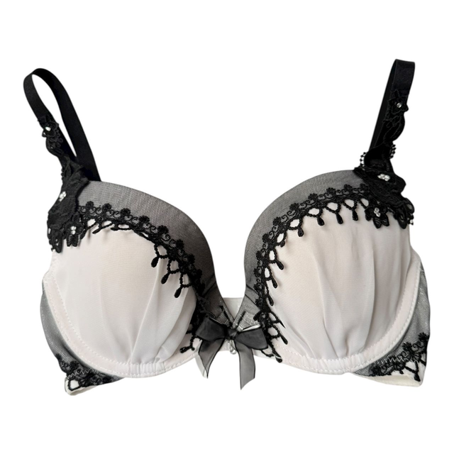 White+ Black appliqué Japanese Bra UK 30D  