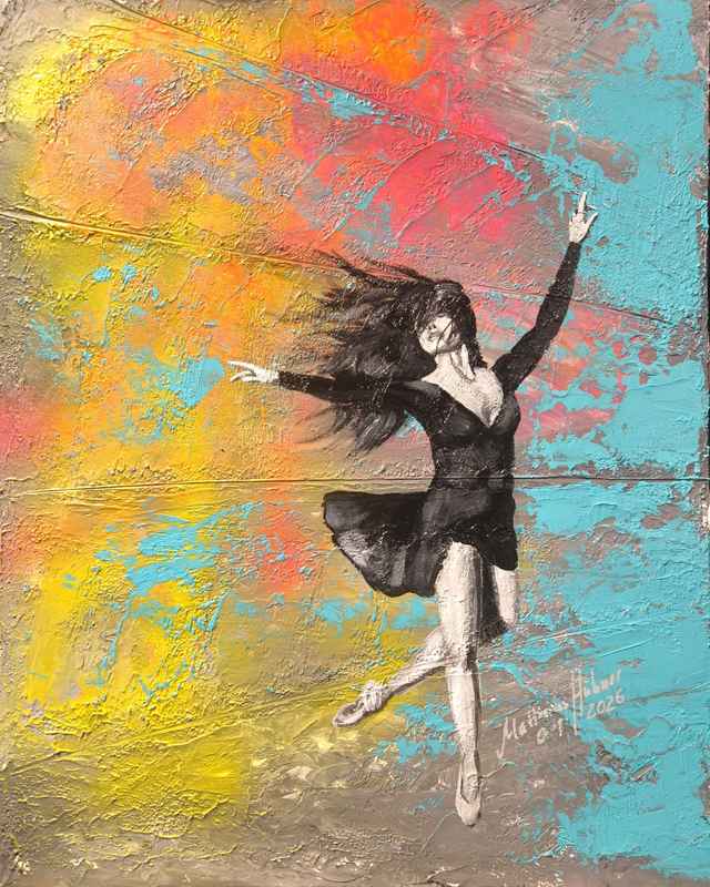 Gemälde "Beton" - Unikat mit Neonfarben, schwarz gerahmt