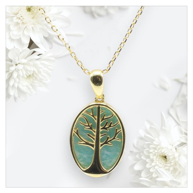 "Amazonite" - Collier argent 925 arbre de vie 