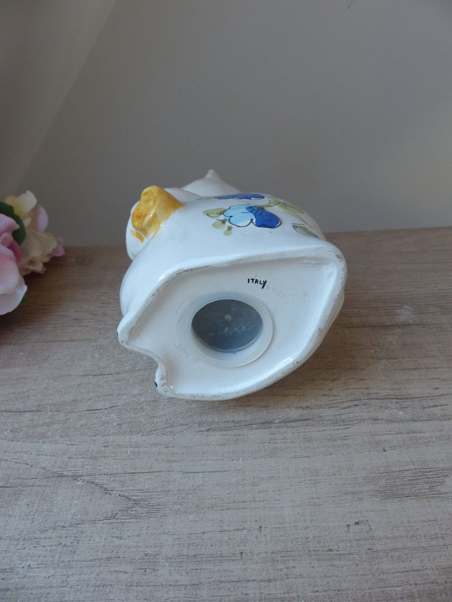 Ancienne tirelire Hibou savant décor floral Italie, Statuette Hibou avec rouleau de Parchemin, Idée Cadeau Projet, Cagnotte Etudiant Diplôme