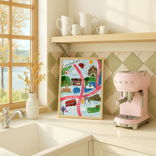 Carshalton Illustrated Map Print