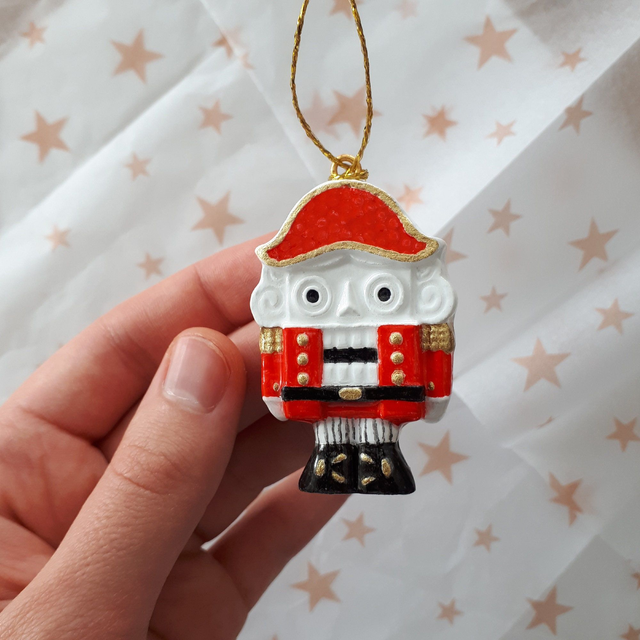 Handmade clay nutcracker - Air dry clay ornament - Christmas tree decoration