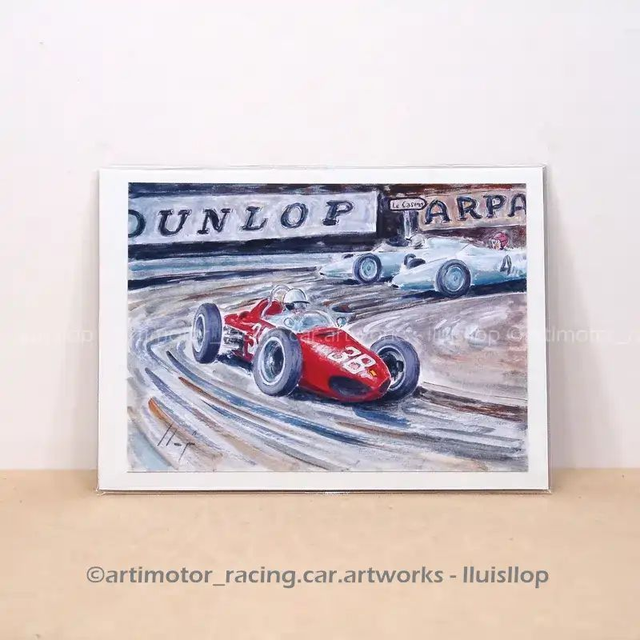 Artimotor prints - lito 13x18 / lito paspartu A4 1961 Phill Hill (Ferrari 156) G.P. Mónaco