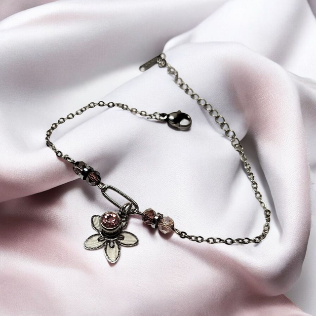 Bracelet acier inoxydable et strass rose et argenté