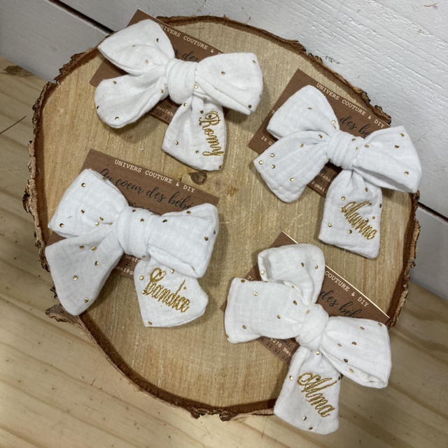 Ruban Noeud barrette blanc or