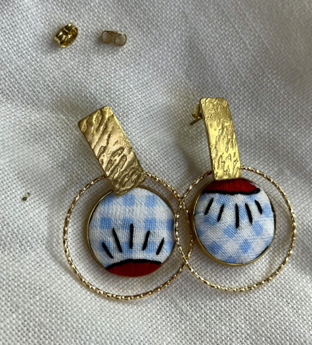 Boucles d’oreilles *Aurore* vichy bleu/rouge