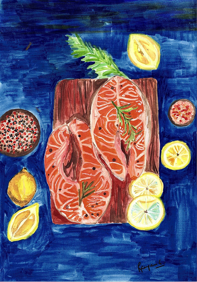 Salmon and herbs - A4 print