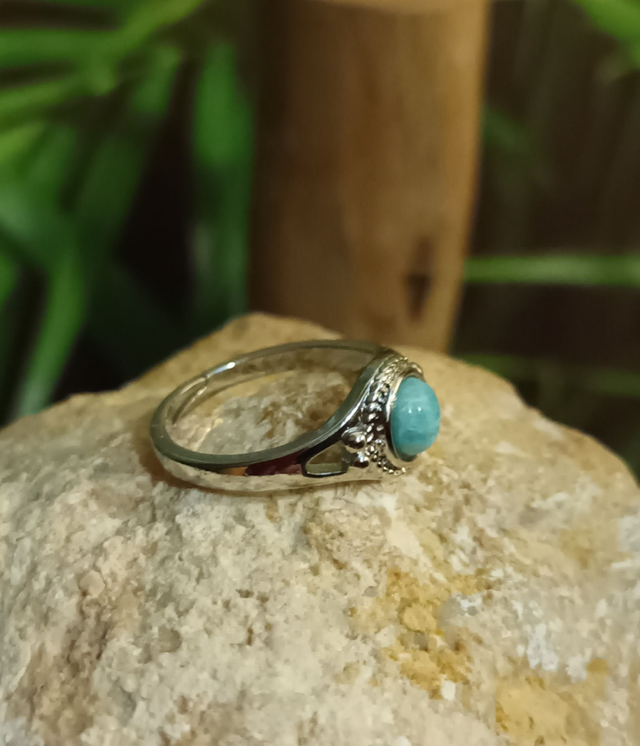 Bague ajustable en amazonite et laiton rhodié