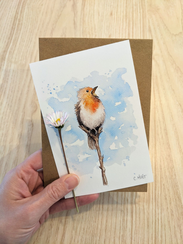 Cartes postales à l'aquarelle rouge-gorge, divers motifs