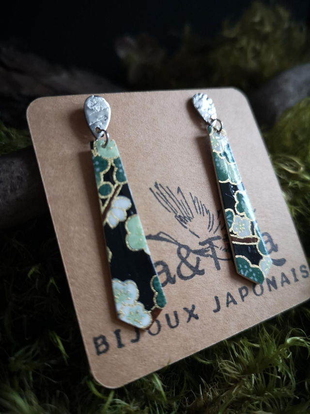 Boucles d'oreilles - puces - papier - washi - fleurs de prunier - acier inoxydable - La&Titia