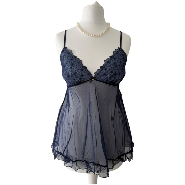 Navy blue blue ditsy daisy embroidered cups cami 