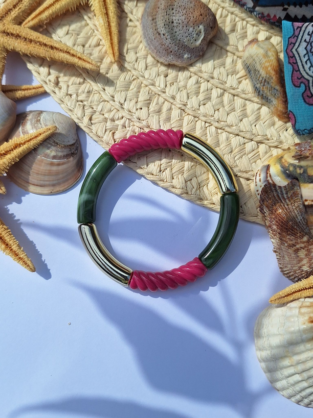 Bracelet Scarlett - Fuchsia torsadé 💚 et doré