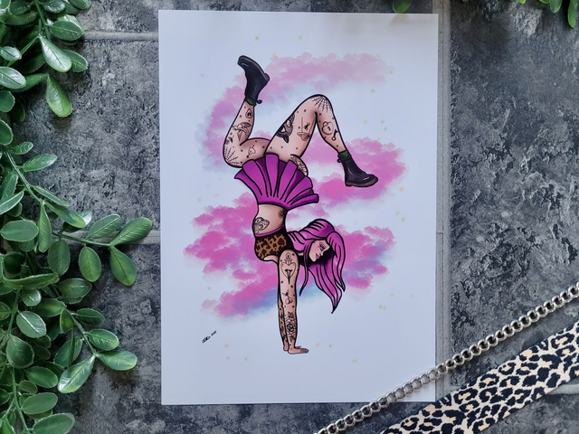 Tattooed Handstand Girl Art Print – A4 &amp; A6